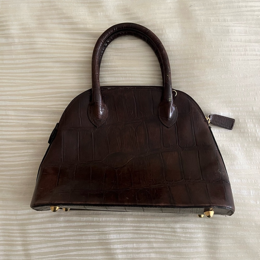 Elegant Brown Crocodile-Embossed Handbag